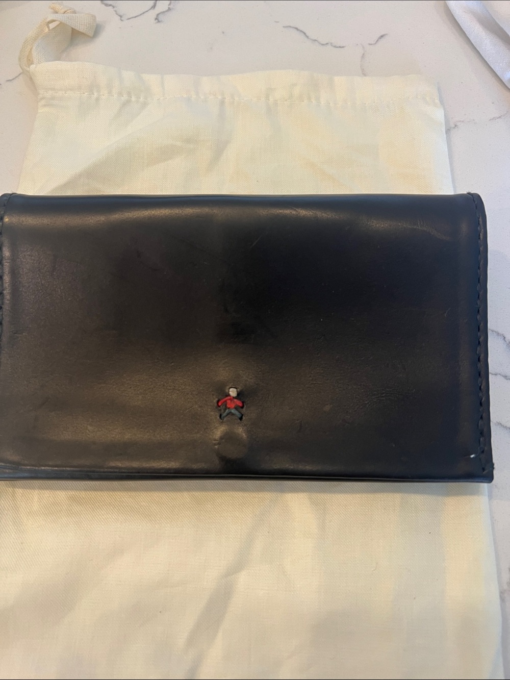 Barneys New York Black Leather Men's Wallet with Red Stitch Accent